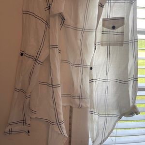 White grid button up